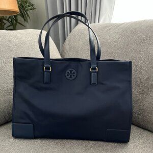 NWT TORY BURCH 136144 ELLA NYLON TOTE NAVY BLUE LARGE SHOULDER BAG